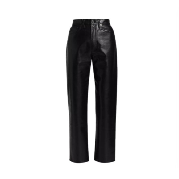 Agolde Recycled Leather Pants Womens 26 Black High Rise Waist 90s Straight Leg - Picture 3 of 12